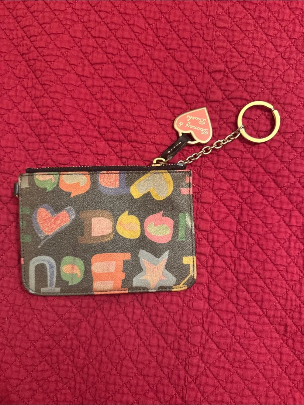 Dooney & Bourke Black Multicolor Heart & Letter Print Wristlet